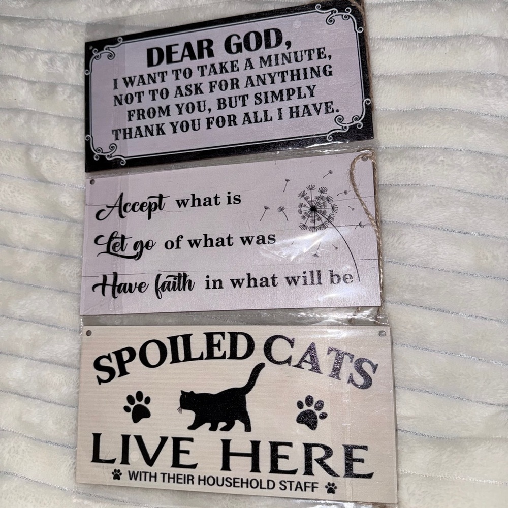 ONE Inspirational Wooden Wall Sign -Prayer & Cat Quotes 8”x 4”